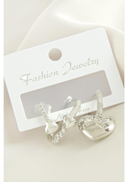 3 Adet Kalp Zirkon Taşlı Küpe