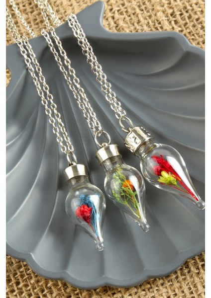 Karışık Renkli Çiçek Fanus Canlı Kolye