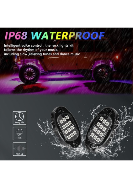 Rgb Kaya Işıkları Uygulama Kontrolü Yanıp Sönen Müzik Modu Su Geçiren Tekerlek Iyi Işık 4 Pod (Yurt Dışından) modelleri