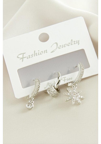 3 Adet Yıldız Zirkon Taşlı Küpe