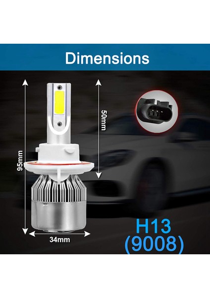 (2 Paket) H13 / 9008 LED Far Ampulü (Yakın ve Uzak) C6 Dönüşüm Kiti 72W 8500LM 6500K Soğut (Yurt Dışından) fırsatları