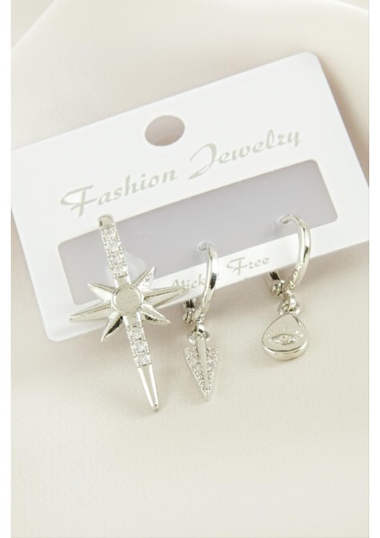 3 Adet Yıldız Zirkon Taşlı Küpe