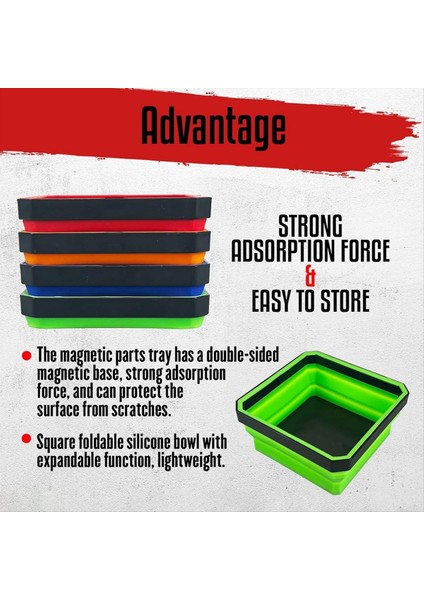 Katlama Manyetik Parça Araçları Tepsi Seti 4 Pack Foldable 4 5 Inç Kare Silikon Kaseler Çift Taraflı Manyetik Bazlı (Yurt Dışından) indirimleri