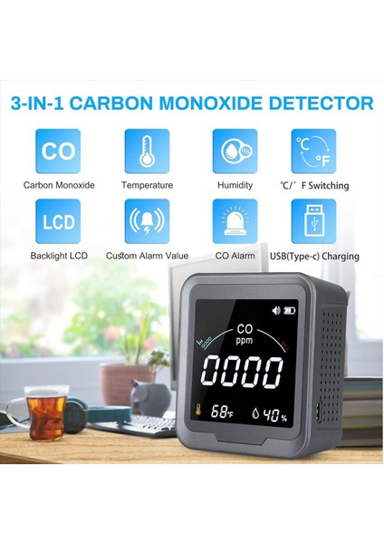 3&#39 Ü 1 Arada Karbon Monoksit Dedektörü Masaüstü/duvar Co Dedektörü Alarm Sıcaklığı/nem Dedektörü Co Metre Pth-9d (Yurt Dışından) modelleri