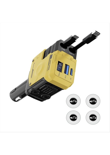 Cep Telefonu Için Tüm Modeller Için Uygun Geri Çekilebilir 120W Araba Şarj Cihazı Dört Bağlantı Noktalı Süper Hızlı Şarj Cihazı (Yurt Dışından) modelleri