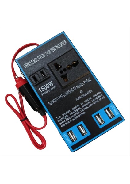 12V 24V - 220V 1500W Araç Gücü Inverter 4 USB Soketi Hızlı Şarj Dönüştürücü (Yurt Dışından)