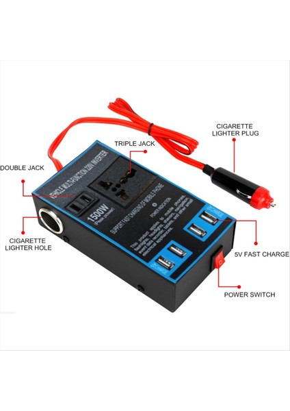 12V 24V - 220V 1500W Araç Gücü Inverter 4 USB Soketi Hızlı Şarj Dönüştürücü (Yurt Dışından) indirimleri