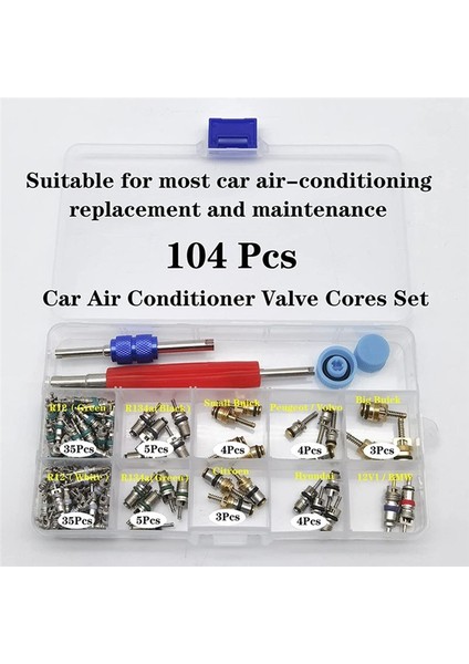 104PCS Araç Klima Valf Çekirdek Çiftlik A/c Ac Shrader Valf Çekirdeği ve Tool R134 R12 Hvac Valfleri Kiti (Yurt Dışından) modelleri