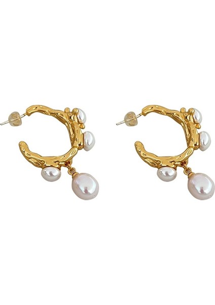 Vintage C Şeklinde Doğal Tatlı Su Incisi Küpeler (Yurt Dışından)