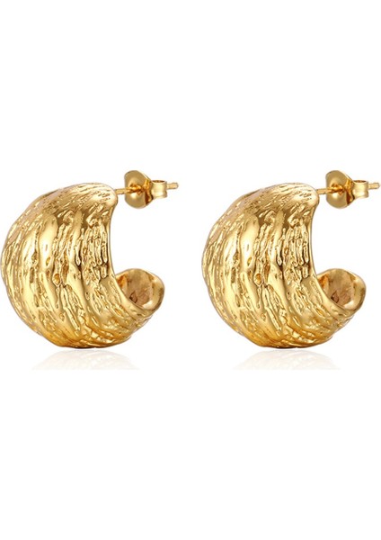 18K Paslanmaz Çelik Küpeler, Yarım Daire Biçimli Ajurlu Titanyum Çelik Kadın Küpeleri (Yurt Dışından)