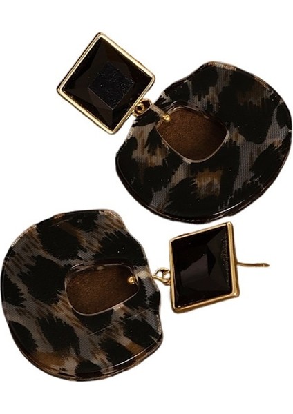 Kadınlar Için Puantiyeli Leopar Desenli Geometrik Gümüş Iğne Küpeler, Gösterişli Küpeler (Yurt Dışından)