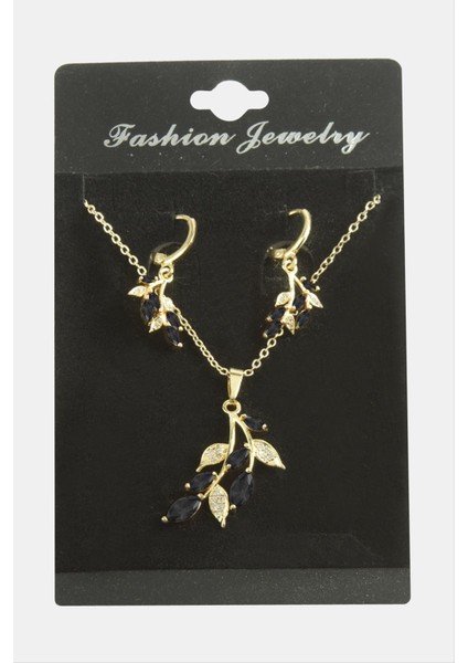 Yaprak Zirkon Taşlı Set Kolye