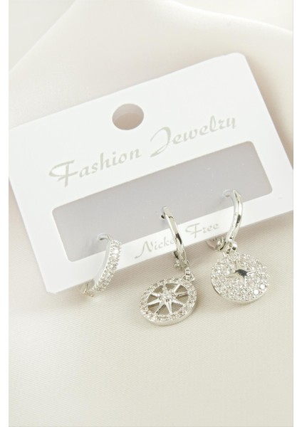 3 Adet Yıldız Zirkon Taşlı Küpe