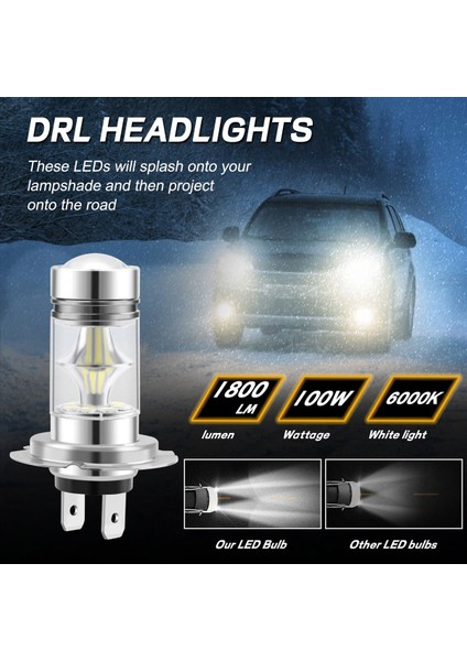 1 Çift Yüksek Güçlü LED H7 Ampul 100W 20W 20W Araba Sis Far Farlar 6000K Beyaz (Yurt Dışından) indirimleri