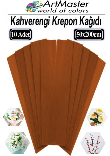Krapon Kağıdı Kahverengi Renk 10 Adet 50X200 cm Grapon Kağıdı 10'lu Okul Proje Sınıf Anaokulu Kreş Süsleme