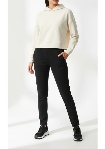 Kadın Uzun Kol Kapüşonlu Basic Crop Sweatshirt