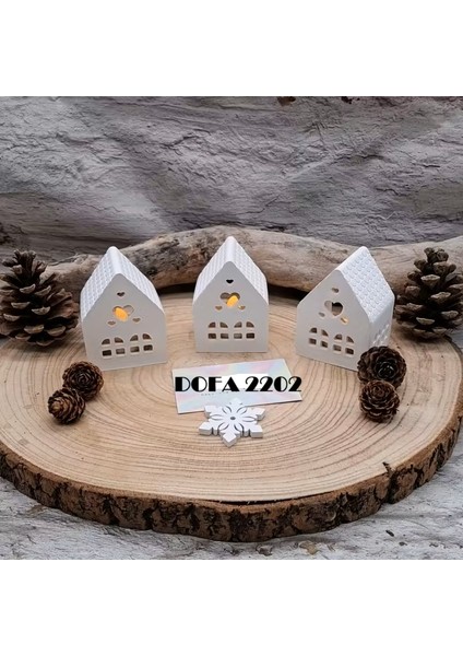 Beyaz Kalpli Tealight Mumluk Ev. 3 Adet Işıklı modelleri