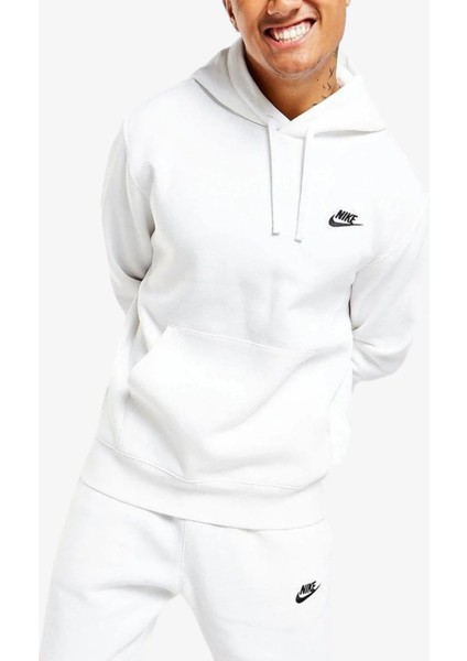 Sportswear Club Fleece Kapüşonlu Erkek Beyaz Sweatshirt
