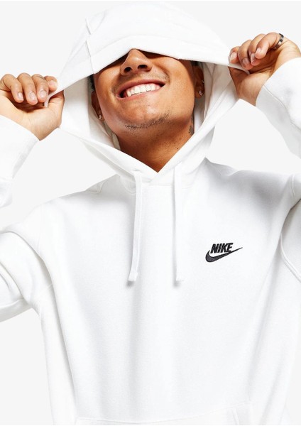 Sportswear Club Fleece Kapüşonlu Erkek Beyaz Sweatshirt fiyatları