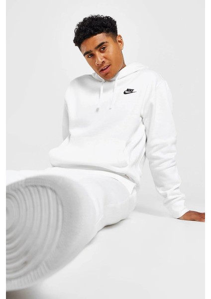 Sportswear Club Fleece Kapüşonlu Erkek Beyaz Sweatshirt modelleri