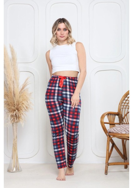 Viskon Likralı Alt Pijama Küçük Ekose Baskı Desenli Q6018 modelleri