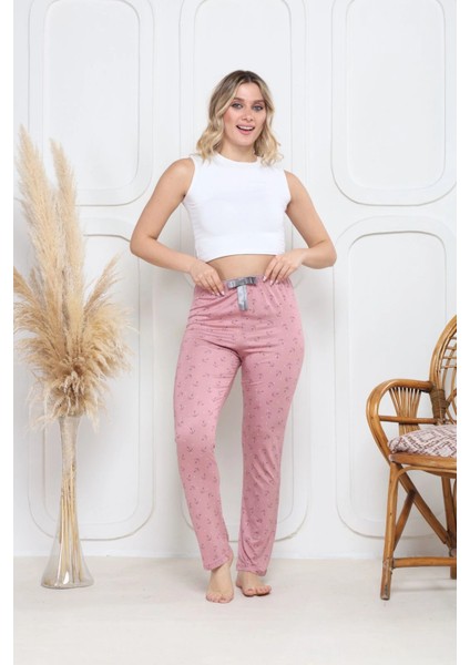 Viskon Likralı Alt Pijama Demir Pembe Baskı Desenli Q6018 fiyatları