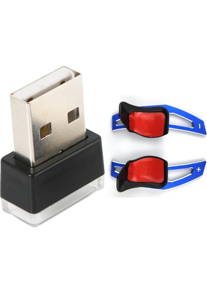 3 Pcs Araç Aksesuarları 1 Pcs Mini Taşınabilir Mini USB LED Araç Işığı ve 2 Pcs Direksiyon Simidi Vardiya Kürek Mavisi (Yurt Dışından)