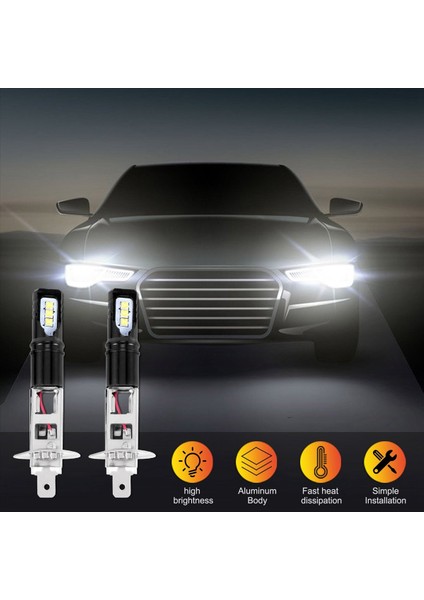 2x H1 6000K Süper Parlak Beyaz 6000LM Drl LED Far Ampul Kiti Yüksek Işın (Yurt Dışından)