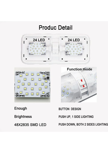 Evrensel Araba Tavanı Kampçı Römork Için Çift Kubbe Işığı Marine Rv 48 LED 12V 520LM Araba Işık Lambası Beyaz Çatı Lambası (Yurt Dışından) fırsatları