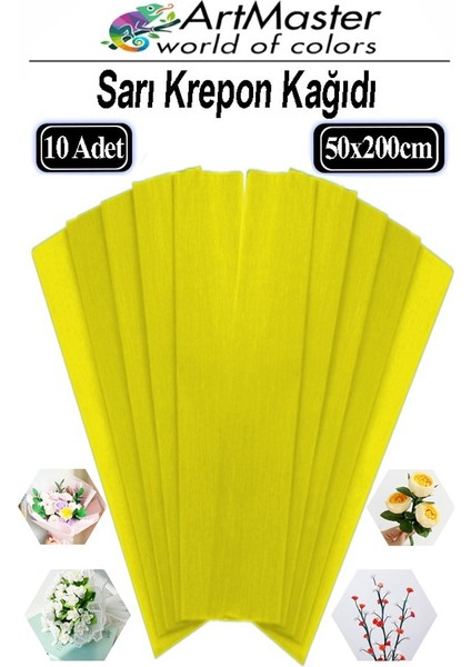 Krapon Kağıdı Sarı Renk 10 Adet 50X200 cm Grapon Kağıdı 10'lu Okul Proje Sınıf Anaokulu Kreş Süsleme