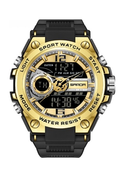 Gül Altın Kasa Erkek Saatler Spor Chronograph Hd Çift Ekran Kuvars Izle Suya Dayanıklı Aydınlık Reloj Hombre (Yurt Dışından)