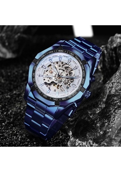 Gümüş Paslanmaz Çelik Su Geçirmez Erkek Saatler Üst Marka Lüks Şeffaf Mekanik Spor Erkek Kol Saati (Yurt Dışından) fırsatları