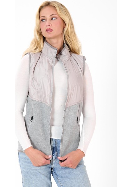 Kadın Fermuar Detaylı Kapitoneli Spor Şişme Yelek