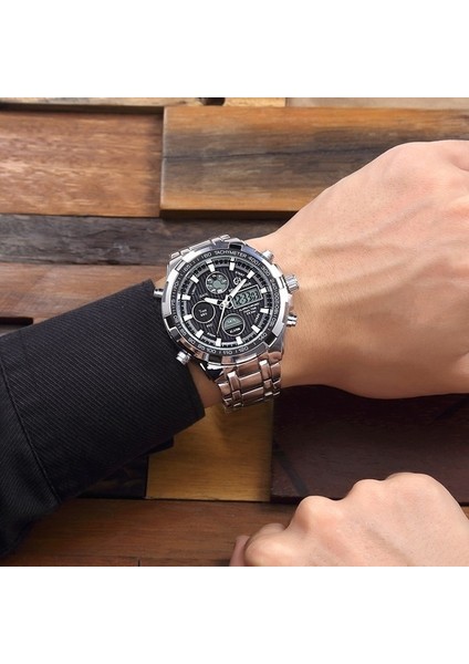 Lüks Marka Su Geçirmez Askeri Spor Saatler Erkekler Gümüş Çelik Dijital Kuvars Analog Saat Saat Relogios Masculinos (Yurt Dışından)