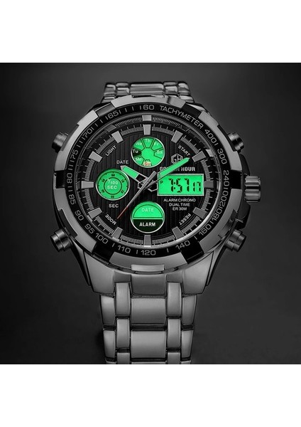 Lüks Marka Su Geçirmez Askeri Spor Saatler Erkekler Gümüş Çelik Dijital Kuvars Analog Saat Saat Relogios Masculinos (Yurt Dışından) fiyatları