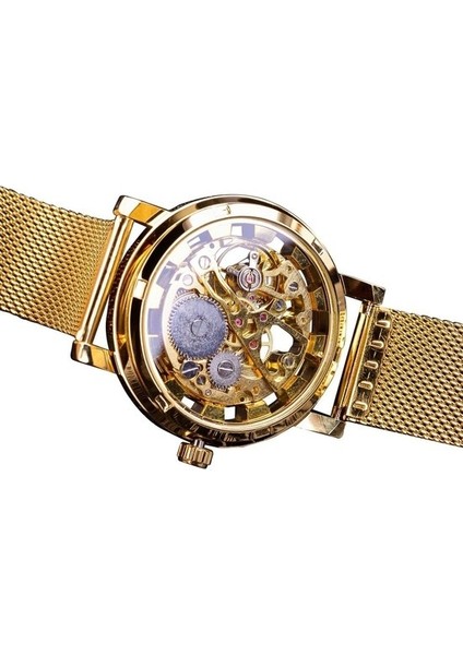 Kazanan Ince Kasa Tam Altın Tasarım Retro Ajur Saat Örgü Bant Erkek Mekanik Saatler Üst Marka Lüks Işıltılı Eller (Yurt Dışından)