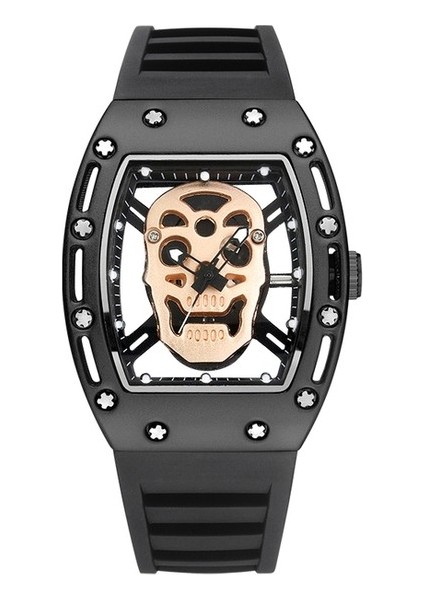 Altın Kimsdun Izle Erkekler Için Üst Marka Lüks Su Geçirmez Tonneau Oymak Kafatası Erkek Kol Saatleri Silikon Relogio Masculino (Yurt Dışından)