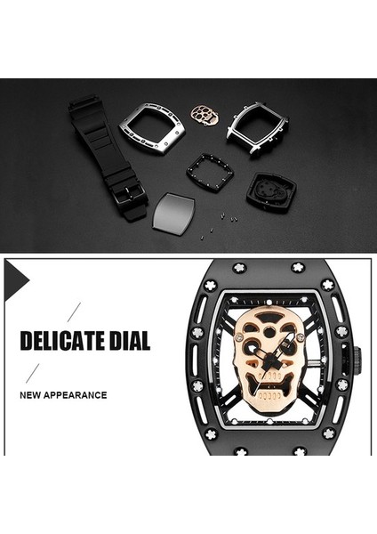 Altın Kimsdun Izle Erkekler Için Üst Marka Lüks Su Geçirmez Tonneau Oymak Kafatası Erkek Kol Saatleri Silikon Relogio Masculino (Yurt Dışından) modelleri