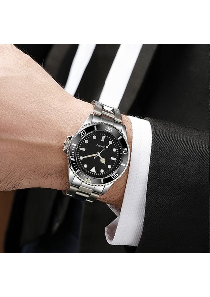 Gümüş-Siyah Sıcak Lüks Kuvars Saatler Erkekler Bilek Relojes De Cuarzo Para Hombre Orologio Uomo Oem Özel Logo Saatler Erkekler (Yurt Dışından) fiyatları