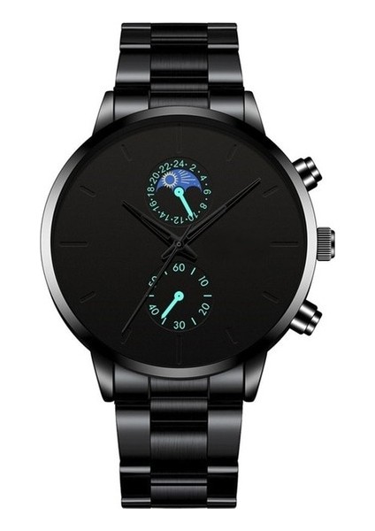 Moda Erkek Saatler Lüks Erkekler Siyah Paslanmaz Çelik Kuvars Kol Saati Adam Iş Rahat Deri Izle (Yurt Dışından)