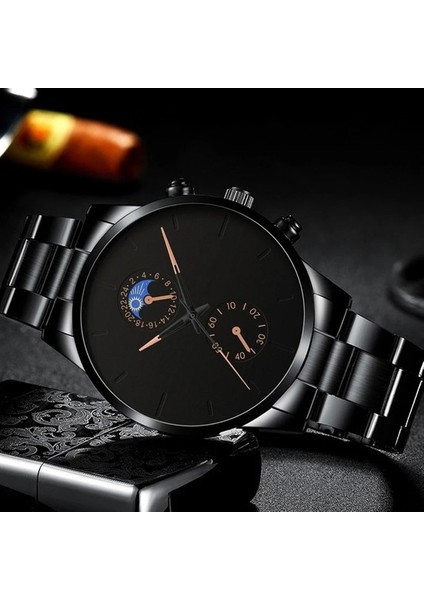 Moda Erkek Saatler Lüks Erkekler Siyah Paslanmaz Çelik Kuvars Kol Saati Adam Iş Rahat Deri Izle (Yurt Dışından) modelleri