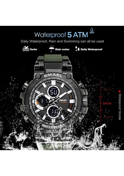 Smael Çift Zamanlı LED Dijital Saat Erkekler Için Hafta Tarihi Su Geçirmez Kuvars Saatler Askeri Spor Kronometre Часы Relogio Reloj Turuncu (Yurt Dışından)