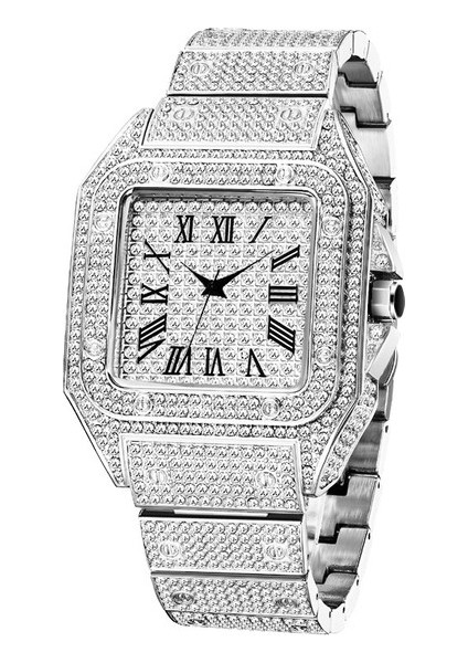 Avrupa ve Amerika Birleşik Devletleri Altın Roma Yüksek Dereceli Hip Hop Yıldız Seti Elmas Kare Erkek Saat Moda Kuvars Izle (Yurt Dışından)