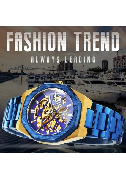 Gümüş Sıyah Forsınıng Otomatik Izle Erkekler Mekanik Erkek Saatler Top Marka Lüks Mavi Paslanmaz Çelik Kayış Kol Saatleri Saat (Yurt Dışından) fiyatları