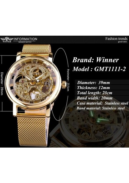 Kazanan Ince Kasa Tam Altın Tasarım Retro Ajur Saat Örgü Bant Erkek Mekanik Saatler Üst Marka Lüks Işıltılı Eller (Yurt Dışından) modelleri