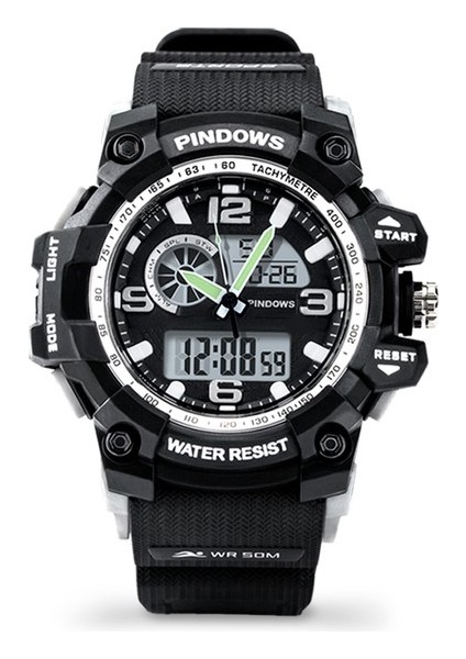 Kamuflaj-Gri Basit Pindows Bilezik Kız Erkek Çocuk Su Geçirmez Analog Dijital 5ATM Su Geçirmez LED Ekran Dijital ve Analog-Dijital Saat (Yurt Dışından)