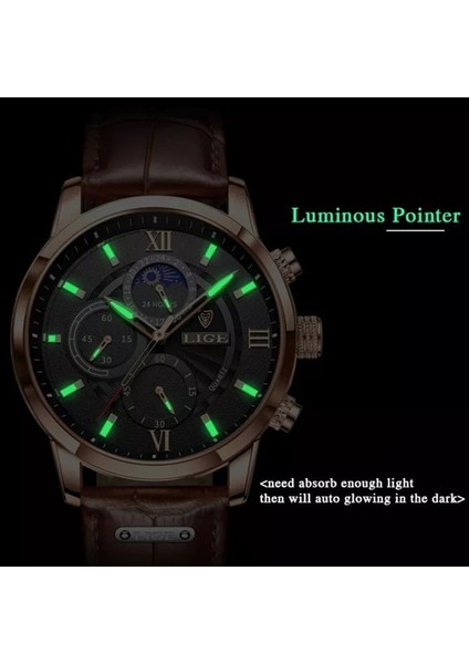 Altın Siyah Lıge Deri Siyah Saat Erkekler Üst Marka Lüks Chronograph Askeri Kuvars Saatler Adam Için Su Geçirmez (Yurt Dışından) modelleri