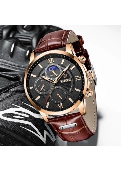 Altın Siyah Lıge Deri Siyah Saat Erkekler Üst Marka Lüks Chronograph Askeri Kuvars Saatler Adam Için Su Geçirmez (Yurt Dışından) fırsatları