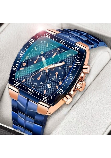 Kara Kutu Wwoor Erkekler Kronograf Spor Saatler Erkekler Için Moda Kare Üst Marka Lüks Paslanmaz Çelik Su Geçirmez Kuvars Izle Reloj Hombre (Yurt Dışından)