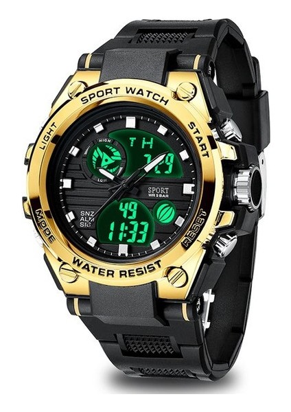 Altın Çift Ekran 50AMT Su Geçirmez Kol Saati Saat Spor Izle Erkek Spor Izle LED Kuvars Erkekler S Şok () (Yurt Dışından)